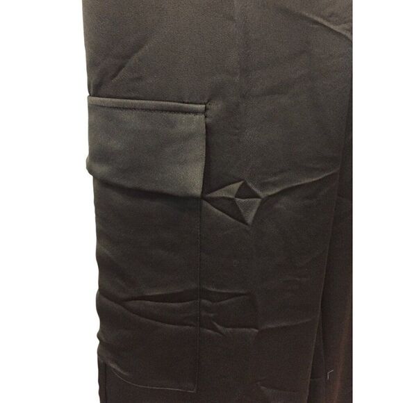 Zara Womens Pants S Black Satin Straight Leg Cargo Tactical Utility 8181/318 NWT - Picture 3 of 10